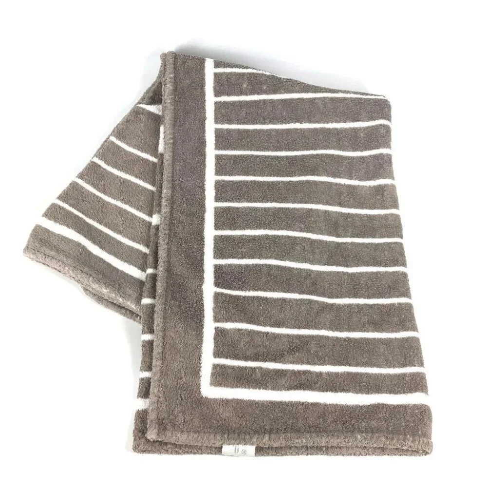 CHANEL Logo Stripe CC CC Mark Bath towel Interior Throw towel Gray Based/White